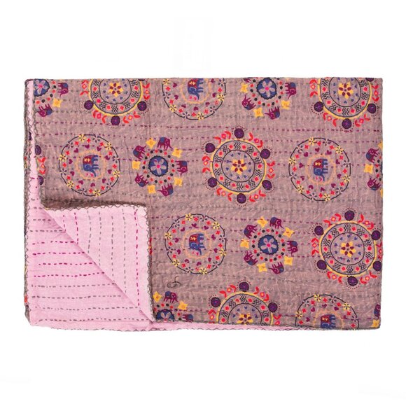 Taj Hotel Home Decor Kantha Cotton Throw | 1-Piece | Multicolor | 50"x70" - Picture 1 of 3